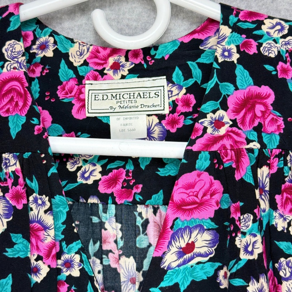 E.D. Michaels Floral Romper 9/10P Multicolor VTG 90s Cottagecore Shoulder Pads - Picture 14 of 15